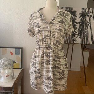 RVCA cream, green and tan minidress with pockets and cut-outs in back and sides